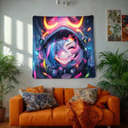 HOUHUANG Anime Fluorescent Tapestry - 59x59 Inches Large Wall Hanging for Room Decoration, Glow-in-the-Dark Trippy Boho Style with Blacklight Effects, Perfect for Bedroom and Custom Tapestry Lovers (Hell girl)