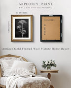 ARPEOTCY Vintage Gold Framed Wall Art Decor, Moody White Flower Picture, Dark Botanical Wall Art for Living Room, Farmhouse Bathroom Decor Aesthetic, Rustic Home Decor, 11x14 Inch