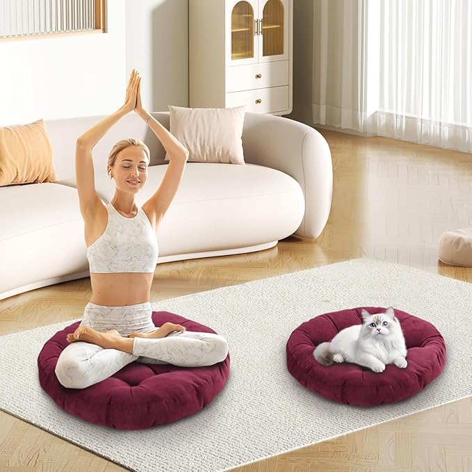 Meditation Floor Pillow Set of 2 Large Round Floor Cushions for Adults Tufted Corduroy Floor Seat Pillows Cushion for Living Room Tatami Yoga,Yellow 22" L x 22" W x 5" H