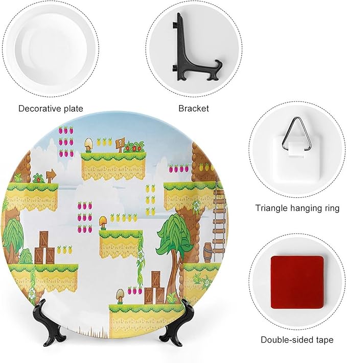 XISUNYA 8 Inch Decorative Plate, Video Games Tableware Plate, Cartoon Retro Computer Graphic Print Ceramic Wall Hanging for Fine Dining Upscale Events, Dinner Parties, Weddings, Catering, Multicolor