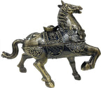 Metal Ornament Galloping Horse Statue Classic Bronze Finish Luxury Home Decor Multi Functional Sculpture for Living Room Office Desk Feng Shui Art with Set of 5 Lucky Charm Ancient Coins (D4 Brass)