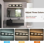 4-Light LED Black Vanity Lights for Bathroom Light Fixtures Adjust 3 Colors Modern Bath Lighing Over Mirror LED Vanity Light 27inch Acrylic Heads