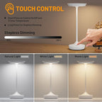 LED Cordless Table Lamps Rechargeable - Outdoor 6000mAh Battery Operated Portable Tables Light 3 Color Stepless Dimming Lamp with Memory Function for Patio Restaurant Dining White
