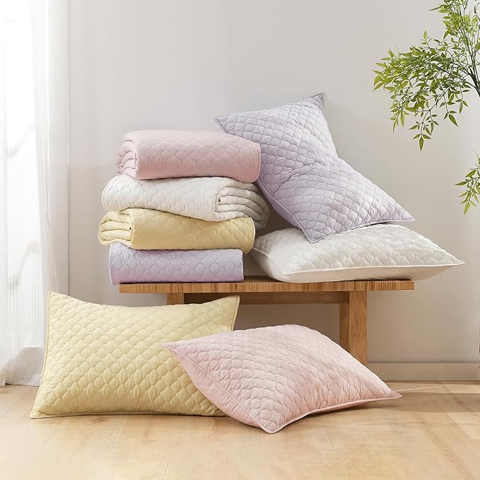 HORIMOTE HOME Quilt Twin Size Light Yellow, Lightweight Quilt for Summer Ultra-Soft Microfiber Modern Style Quilted Clouds Pattern Bedspread Quit Set 2 Pieces (1 Quilt and 1 Pillow Sham)