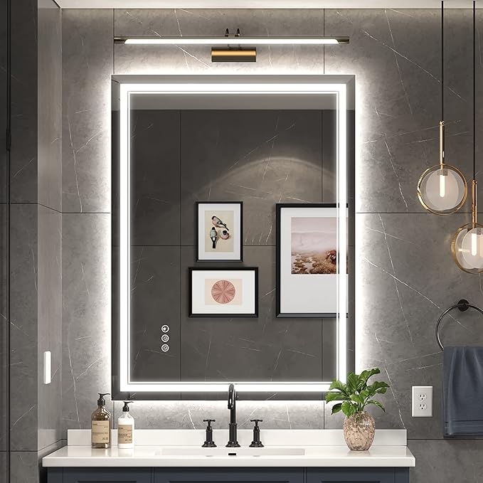 24x32 Inch Led Mirror for Bathroom with Front Light and Backlit, Bathroom Mirror with Led Lights, Vanity Mirror with Lights for Wall, Anti-Fog, Dimmable, Memory Function, Tempered Glass