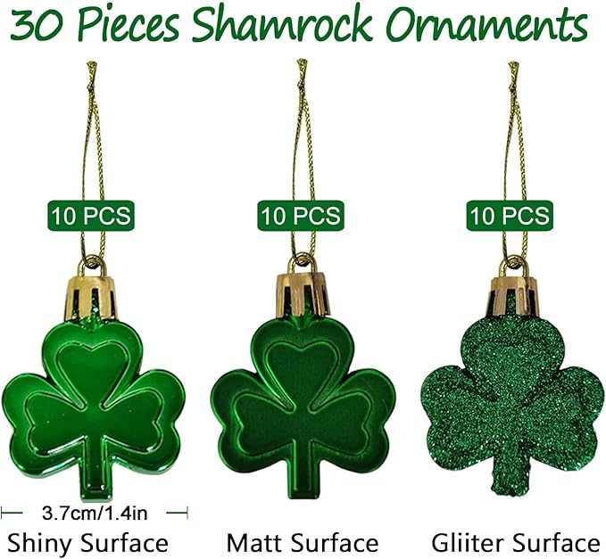St Patricks Day Ornaments for Tree, 30 Pieces Shamrock Ornaments, Saint Patricks Day Tree Decorations