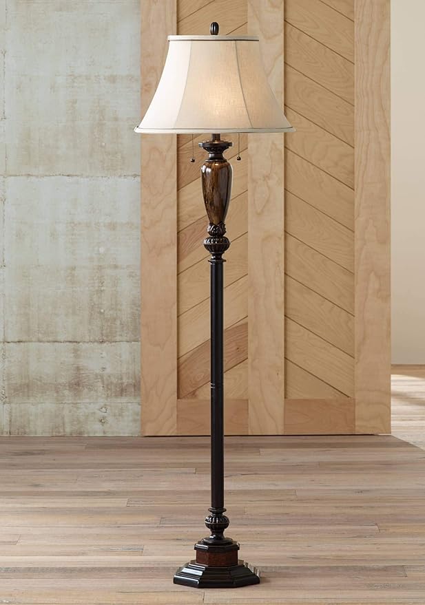 Kathy Ireland Sonnett Industrial Vintage Floor Lamp Standing 63 1/2" Tall Bronze Metal Faux Marble Ivory Linen Bell Shade for Living Room Reading House Bedroom Home Family Office