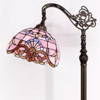 WERFACTORY Tiffany Floor Lamp Pink Baroque Stained Glass Arched Lamp 12X18X64 Inches Gooseneck Adjustable Corner Standing Reading Light Decor Bedroom Living Room S003P Series