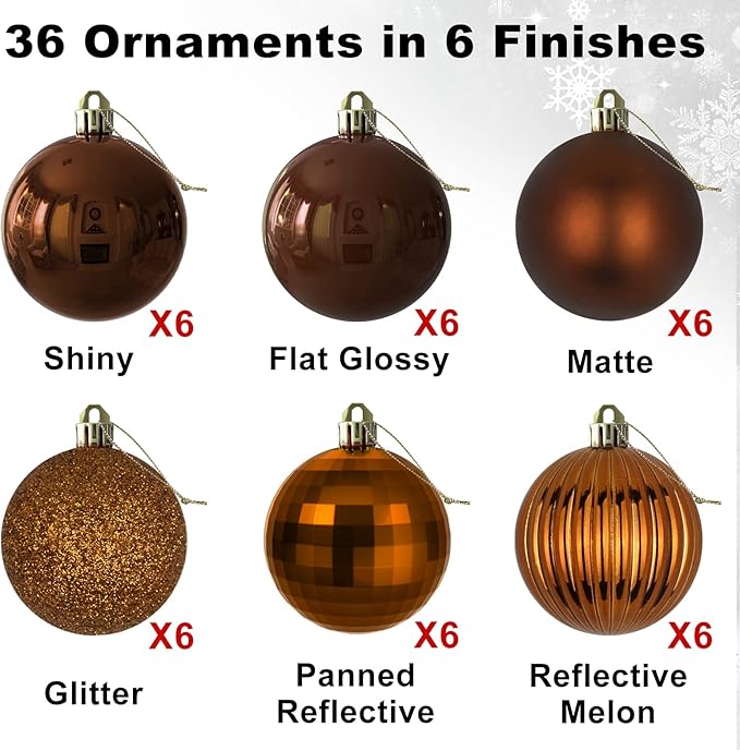 Bronze 1.6" Small Christmas Balls Christmas Tree Decoration Ornaments Shatterproof Hanging Balls for Xmas Tree Holiday Wreath Garland Decor Set of 36pcs Brown Christmas Ornaments