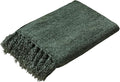 Olive Green Chenille Throw Blanket for Couch Bed，Soft Cozy Throw Blanket with Handmade Fringe, Decorative Blanket for Sofa Chair Living Room for Gift, (Olive Green)