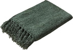 Olive Green Chenille Throw Blanket for Couch Bed，Soft Cozy Throw Blanket with Handmade Fringe, Decorative Blanket for Sofa Chair Living Room for Gift, (Olive Green)