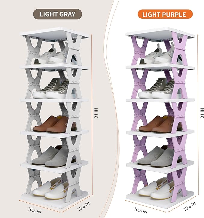 Shoe Rack, Collapsible Kids Shoe Rack, 6-Tier Small Foldable Shoe Organizer for Entryway, Dorm, Bedroom (Grey-x)