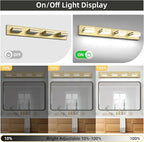 OKELI 5 Lights Bathroom Vanity Light Fixtures Gold LED Dimmable Vanity Light Over Mirror Modern Wall Mounted Lighting Fixture, 350° Rotatable Lamp Head 24W Cold White 6000K ETL Listed
