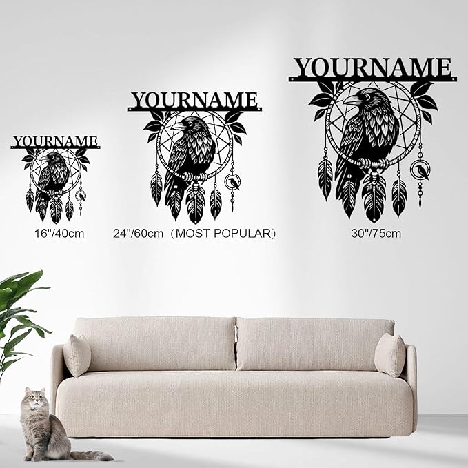 Personalized Dream Catcher Metal Wall Art - Custom Name Iron Sign for Home Decor, 8-30 Inch Black (Style J)
