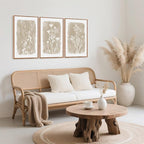 CHDITB Neutral Botanical Wall Art Set of 3, 24"x36" Large Framed Boho Farmhouse Wall Decor, Modern Minimalist Floral Wall Painting, Rustic Wildflower Canvas Art Prints for Living Room, Bedroom