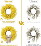 26 Inch Spring Wreaths for Front Door Large Forsythia Floral Summer Door Wreath Outdoor All Season Wild Wreath for Easter Valentines Home Living Room Porch Yard Window Farmhouse Decor (Yellow)