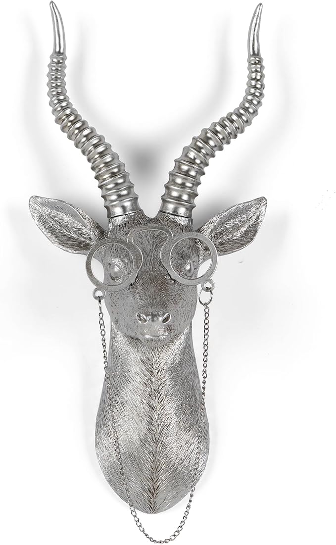 UITWMKTG Silver Animal Head Wall Decor Modern Home Decor Resin Animal Sculptures Wall Mount Vintage Head Wall Art for Living Room Hanging Decoration Sheep