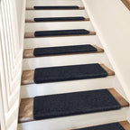 PURE ERA Bullnose Carpet Stair Treads Set Tape Free Non-Slip Indoor Stair Protectors Pet Friendly Rugs Covers Soft Skid Resistant Washable Reusable 9.5" x 30"(7 Pieces,Black)