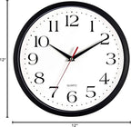 Bernhard Products Black Wall Clocks 2 Pack Silent Non Ticking - 12 Inch Quality Quartz Battery Operated Round Easy to Read Home/Office/Classroom/Business/Kitchen/School Clock