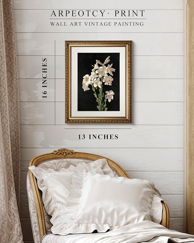 ARPEOTCY Vintage Gold Framed Wall Art Decor, Classic Floral Lily Flower Paintings, Victorian Wall Decor for Living Room Bedroom, Canvas Prints Antique Frame Artwork for Room Decor, 13x16 inch