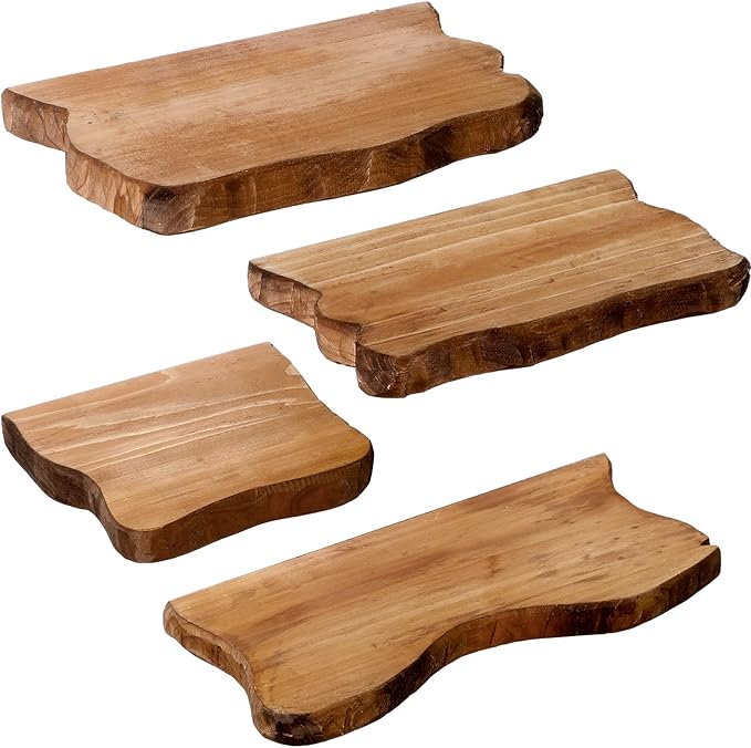 Pinkunn 4 Pcs Floating Shelves for Wall Wooden Live Edge Shelf Wall-Mounted Natural Solid Wood Bedroom Kitchen Storage Living Room Nursery Decor (4 Pcs,15.7 Inch)
