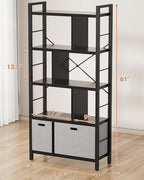 Armocity Bookshelf with Drawers - 5 Tier Tall Bookcase Geometric Modern Book Shelf Display Standing Bookshelves with Storage for Living Room, Bedroom Home Office, Black
