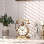Vintage Table Clock, Desk and Shelf Decor Clock, Gold Antique Telephone Style Mantel Clocks, for Living Room, Farmhouse, Bedroom, Bedside, Gift (7.3" H x 7.3" W)