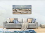 zoinart Blue Ocean Wave Oil Painting on Canvas Impasto Textured Painting Serene Canvas Wall Art Living Room Wall Decor Contemporary Art 24" x 48"