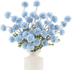 DuHouse 6pcs Artificial Flowers Faux Silk Pompon Mum,Silk Small Mini Chrysanthemum Ball with Stems for DIY Wedding Bouquets Centerpieces Vase Home Table Kitchen Decorations(Sky Blue)