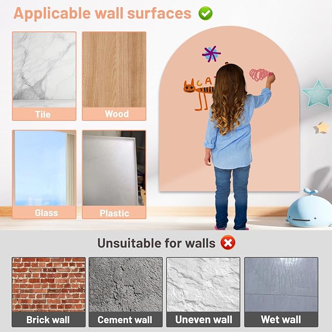 Magnetic Arch Wall Decal, 40 x 32 Upgraded Self-Adhesive Magnetic Chalkboard for Wall, Magnet Wall Drawing Learning for Kids Playroom, School, Home (Light Pink