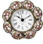 Mini Tabletop Clock, Decorative Vintage Floral Metal Table Clock with Battery Operated for Bedside, Table, Living Room, Home and Office