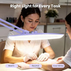 Neatfi XL Nail Desk Lamp with Clamp, 2200 Lumens, 20-Inch Wide Head, Dimmable 4 Levels, 3 Color Modes 3000K–6000K, LED Task Light for Manicure Table, Crafts, Workbench, Office (CCT, Lavender)