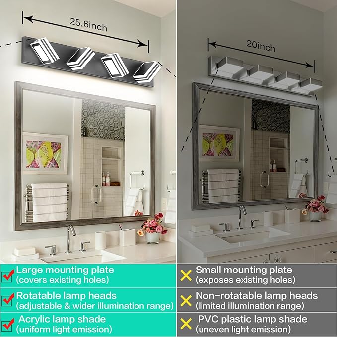 SOLFART Bathroom Vanity Light Over Mirror - 4 Light Led Vanity Light Fixture 26inch Matt Black Lights for Bath 5CCT