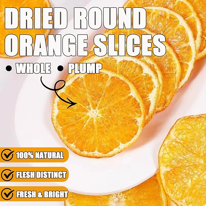 Dried Orange Slices Strong Aroma Dehydrated Orange Slices for Cocktails, Tea, Winter Recipe, Simmering Potpourri-Citrus Wheels for Festive Decor/Crafts/Garland 100% Natural & No Additives 7.05oz/200g