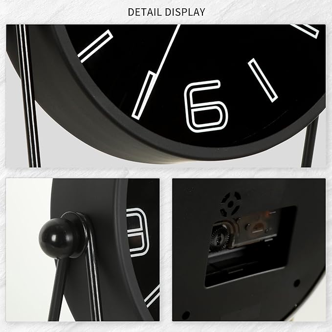 QIYAODECO® Vintage Metal Desk Clock for Bedroom, with Adjustable Angle Ticking Small, Battery Operated Mantel Bedside Clock, Decorative Table, Old Fashioned Style Black Decor, Adult Kid Gift, Black