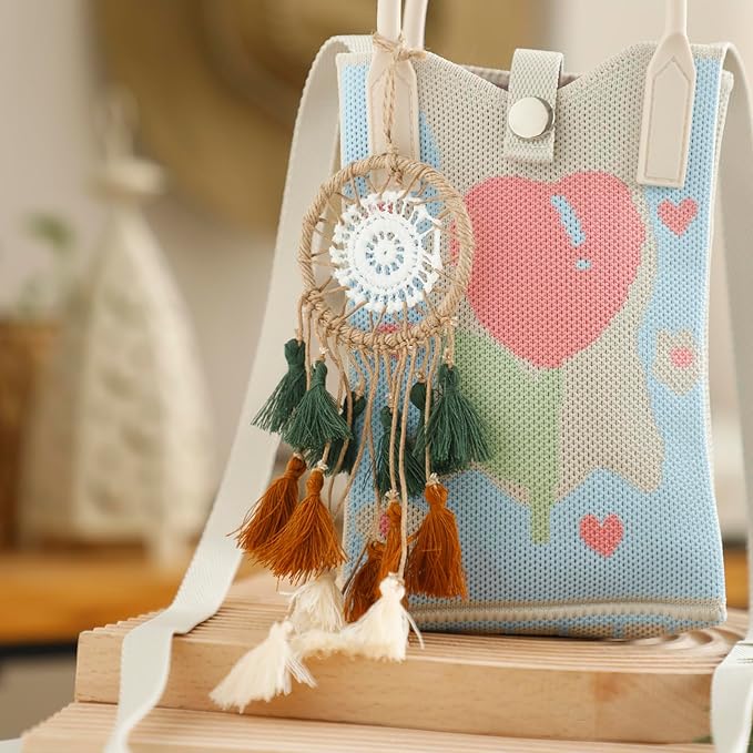 Artilady Small Dream Catcher for Cars - Bohemian Mini Dream Catchers for Cars Rear View Mirror Hanging Decoration (Green Brown)