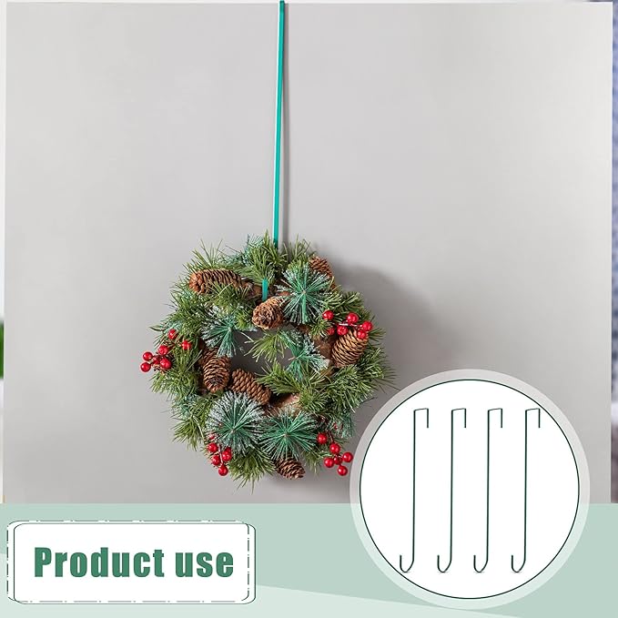 Hotop 15 Inch 6 Pcs Wreath Hangers for Front Door Over The Door Hanger Hooks Steel Wreath Doors Hangers Clothes Towel Hooks Holder for Christmas Halloween Front Decorations Welcome Sign(Green)