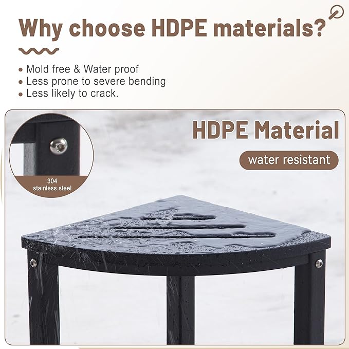 Shower Stool - Corner Bench Seat with HDPE Waterproof Shaving Legs, Baffle Storage Shelf, Indoor/Outdoor Use, Black