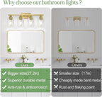 4-Light Bathroom Light Fixtures, Vanity Light with Clear Glass Shades, Brushed Gold Bathroom Light Fixtures Over Mirror, Modern Bathroom Wall Lamp for Mirror Living Room Cabinet Bedroom