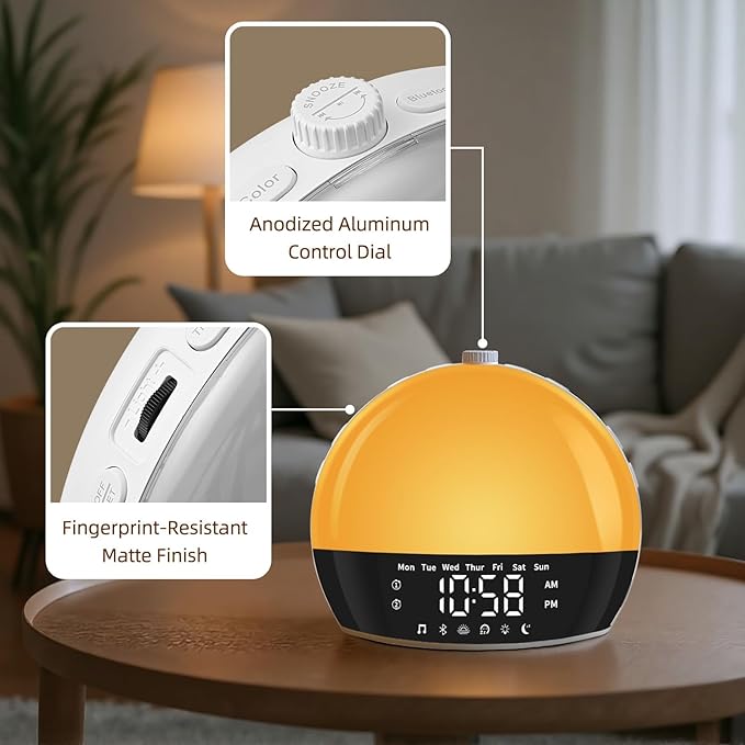Wake Up Light Sunrise Alarm Clock for Heavy Sleepers, All-in-One Smart Bedside Device with Bluetooth Speaker, FM Radio, Dual Alarm & Sleep Aid Night Light, Best Gift for Adults & Kids