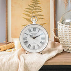 NIKKY HOME Vintage Table Clock with Handle, Shelf Desk Top Clock Battery Operated Rustic Design, Chic Home Decor for Fireplace Mantel, Desktop, Countertop, Distressed White