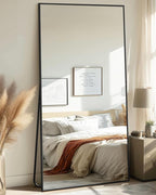 Full-Length Floor Mirror with Stand, 71"x32" Rectangle Style Full Body Standing Mirror for Bedroom, Living Room, Gym, Dorm - Shatter-Resistant & Easy Assembly, Black