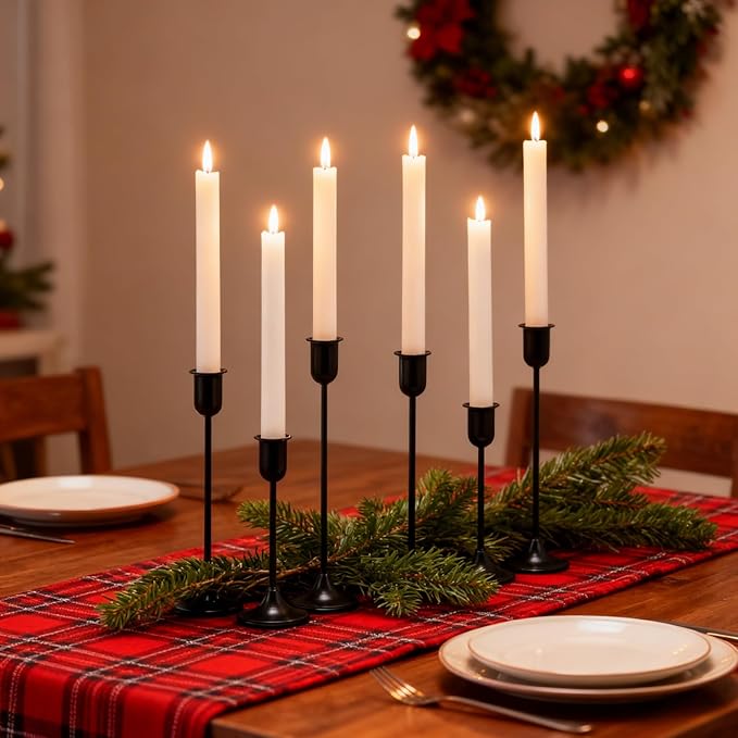 Black Candle Holder 6 Pcs Candlestick Holders, Taper Candle Stick Holder Decor, Modern Decorative Table Centerpiece, Fireplace Housewarming Candelabra, Candlelit Dinner Party Valentine's Day Décor