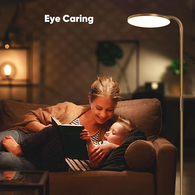 36W LED Floor Lamp, Upgrade Super Bright Standing Lamp, Modern Stepless Dimmable Torchiere Tall Lamp with Remote Control, 350°Rotating Head Reading Floor Lamp for Living Room, Bedroom, Office