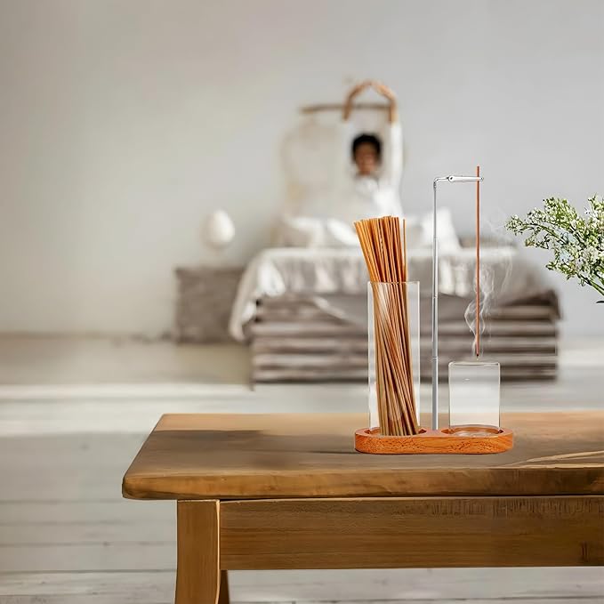 2 in 1 Incense Holder for Sticks(HeightAdjustable), Anti-Ash Flying Insence-Sticks Burner withGlass Incense Holder Organizer for Meditation Yoga SpaHome Decor Sage