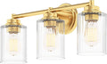 GETINLIGHT Inlight 20" Wide 3-Light Gold Bathroom Vanity Light with Clear Ribbed Glass Shade, Bulb Not Included, IN-0444-3-GD
