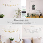 BASE ROOTS Moon Phase Wall Decor, White Gray Wall Art for Bedroom, Bohemian and Astrology, Witchy Aesthetic 34" 7 Phases Metal Moon Wall Banner, Celestial Decoration, Gift for Women & Kids