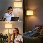 Modern Gold Floor Lamp for Living Room - Adjustable Height Standing Lamp with Marble Base & Linen Shade, 3-Way Dimmable Tall Floor Light for Bedroom, Reading, Bulb Included