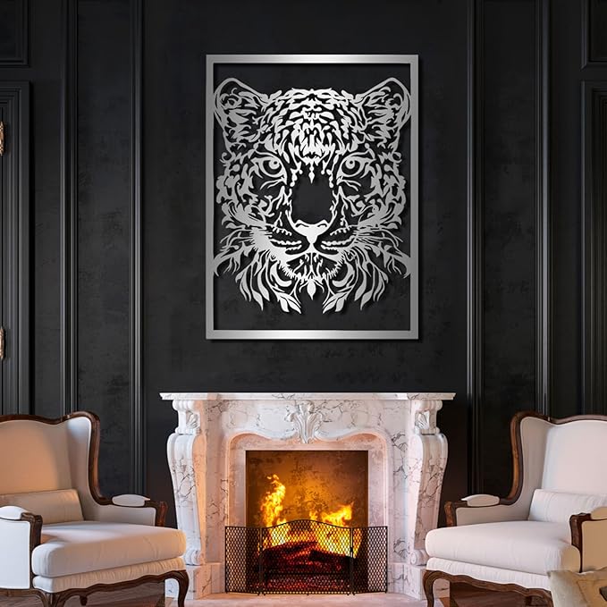 yumcake Metal Leopard Head Wall Art, Leopard Metal Wall Art Decor, Safari Animal Sculpture for Living Room, Unique Gift for Animal Lovers (Gold, 24 x 17 inches / 60 x 45 cm, metal wall art)
