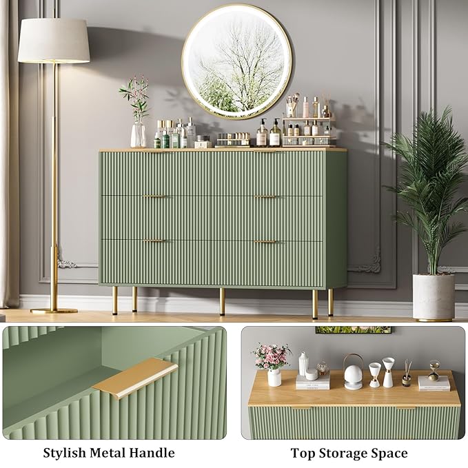 GarveeHome 6 Drawers Dresser for Bedroom, Fluted Dresser Chest of Drawers with Handle, Wood Modern Dressers for Closet, Bedroom Furniture Storage Organizer for Living Room, Hallway